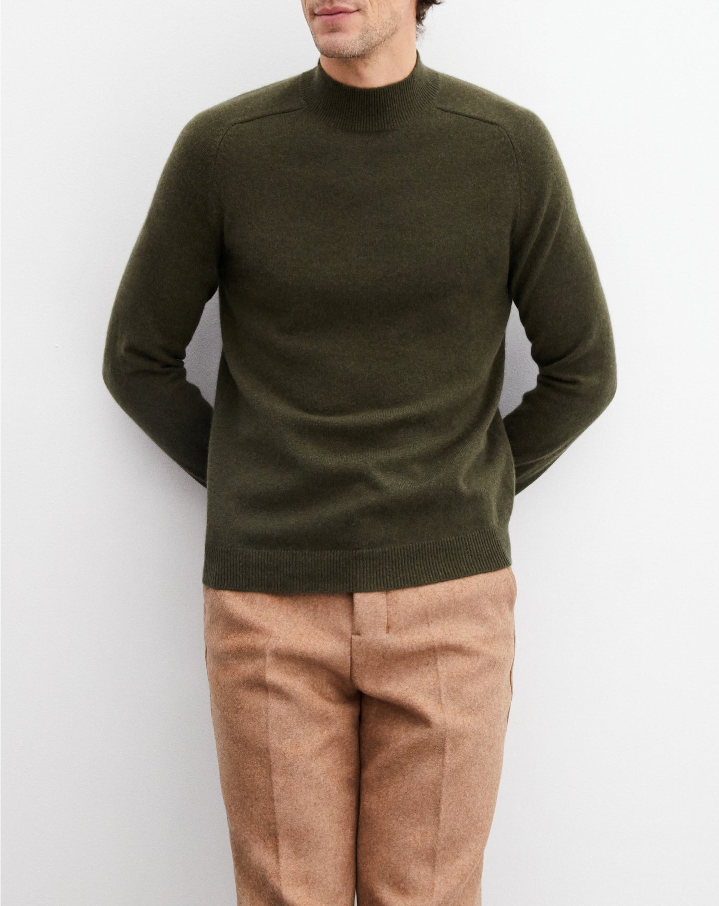 Cashmere stand-up collar jumper - Kale