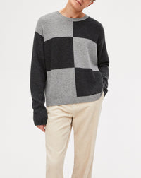 Color-block cashmere crew neck jumper - Anthracite & Flannel