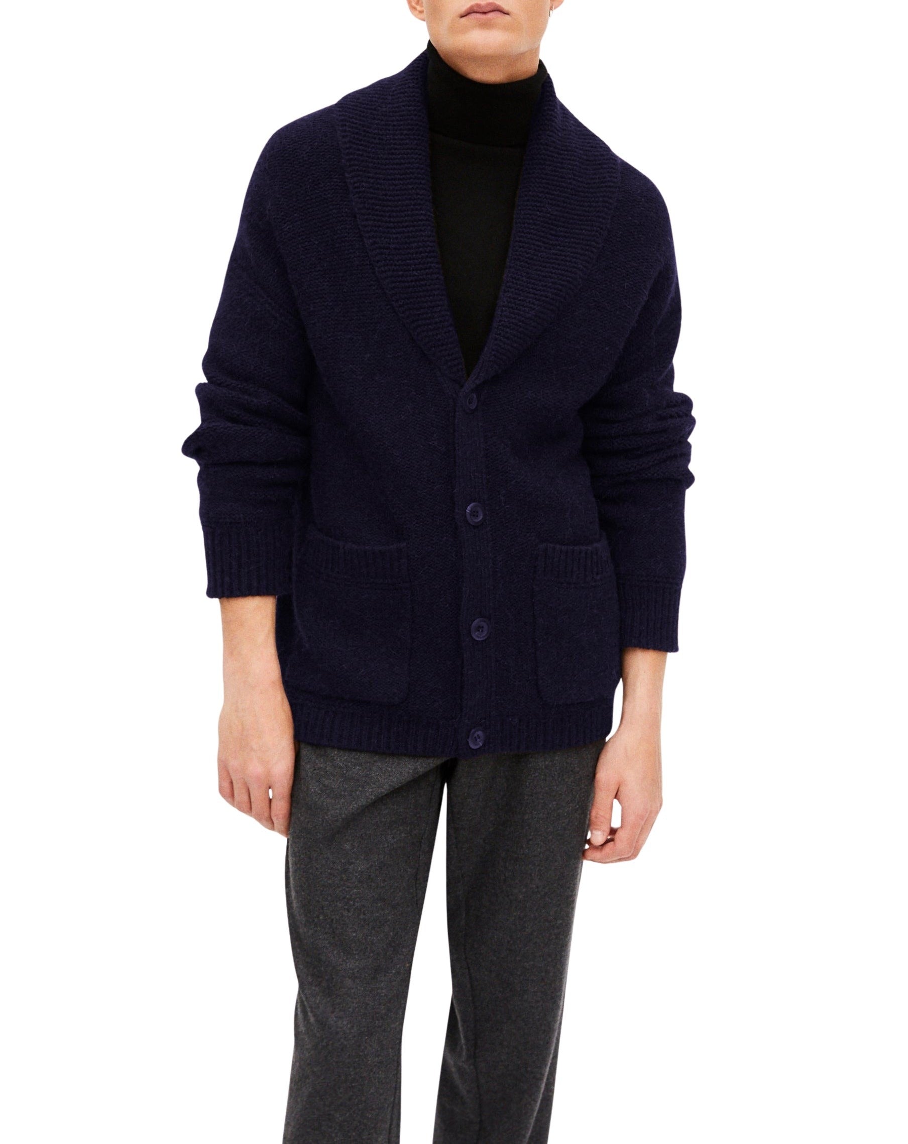 Alpaca and cashmere shawl collar jacket - Navy