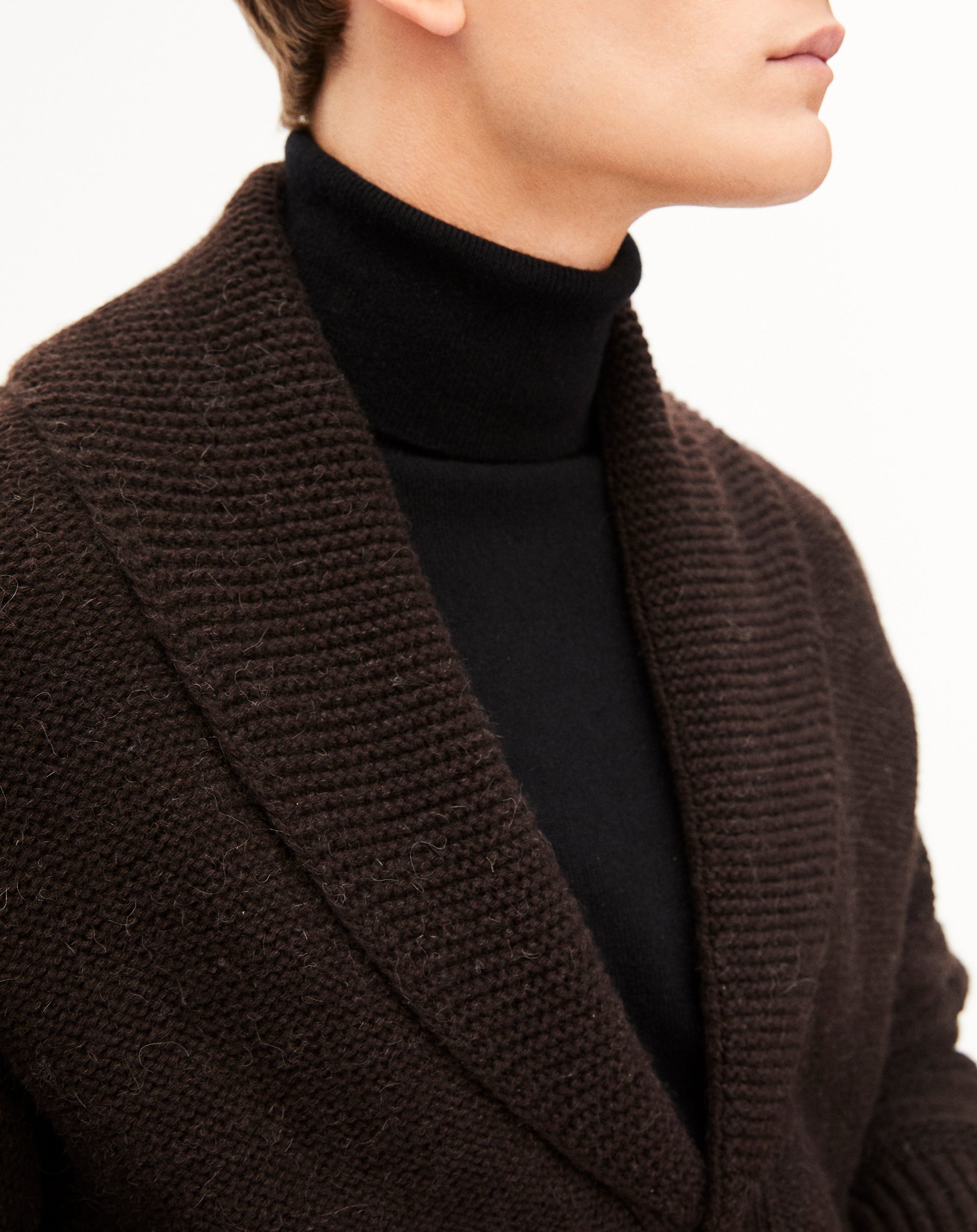 Alpaca and cashmere hem collar jacket - Ebony