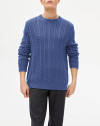 Wool and cashmere cable-knit crew neck jumper - Indigo