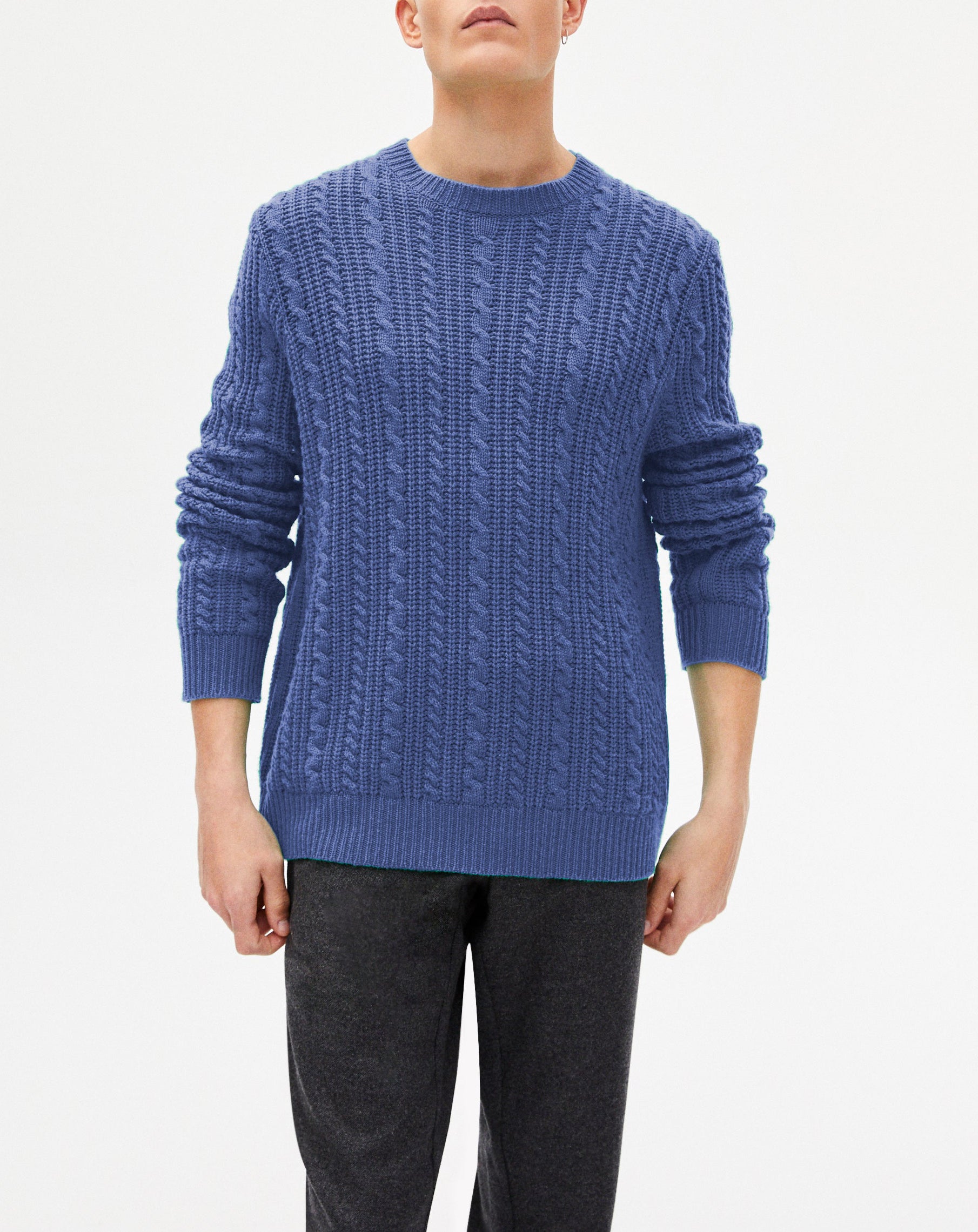 Wool and cashmere cable-knit crew neck jumper - Indigo
