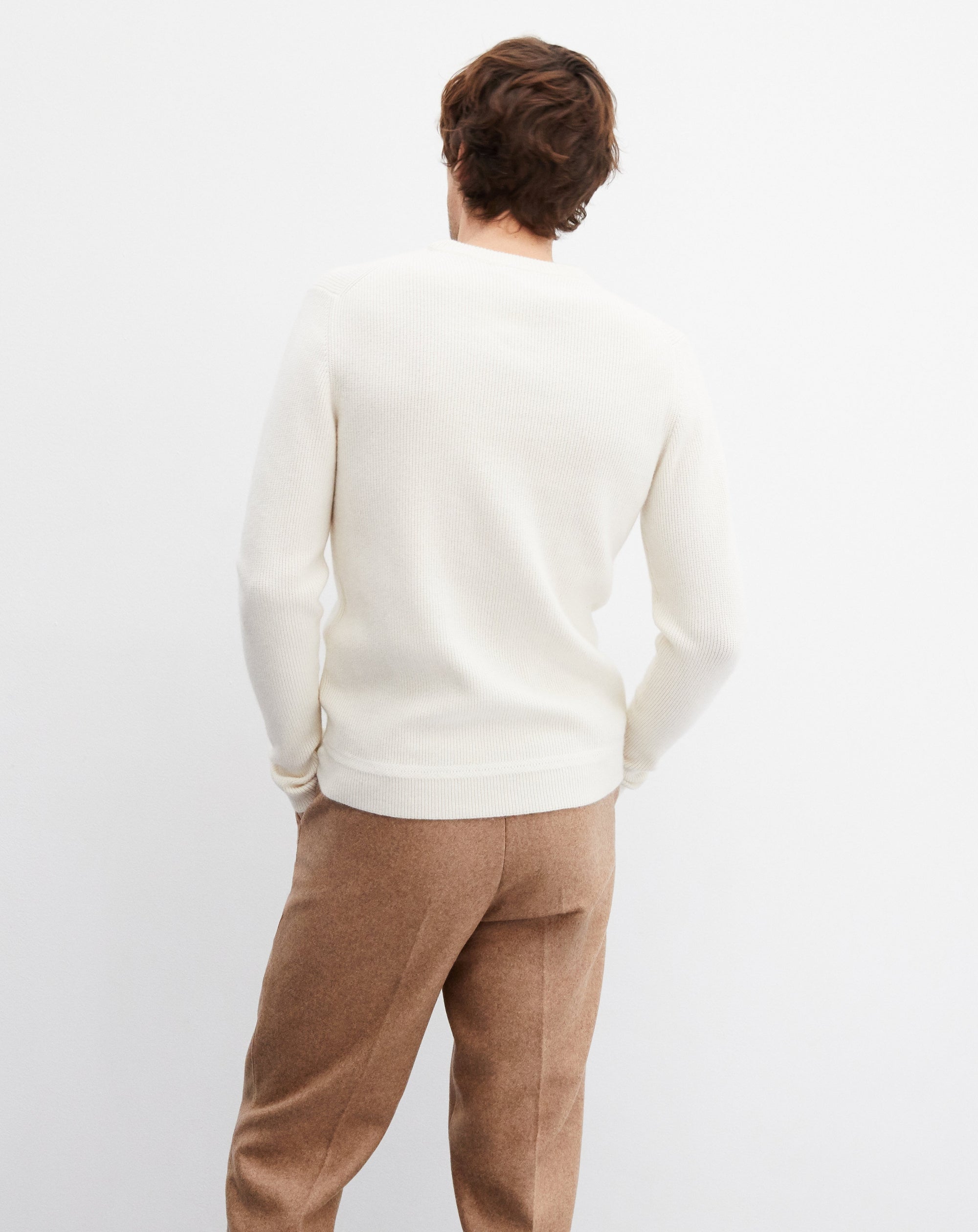 Cashmere ribbed crew neck jumper - Natural