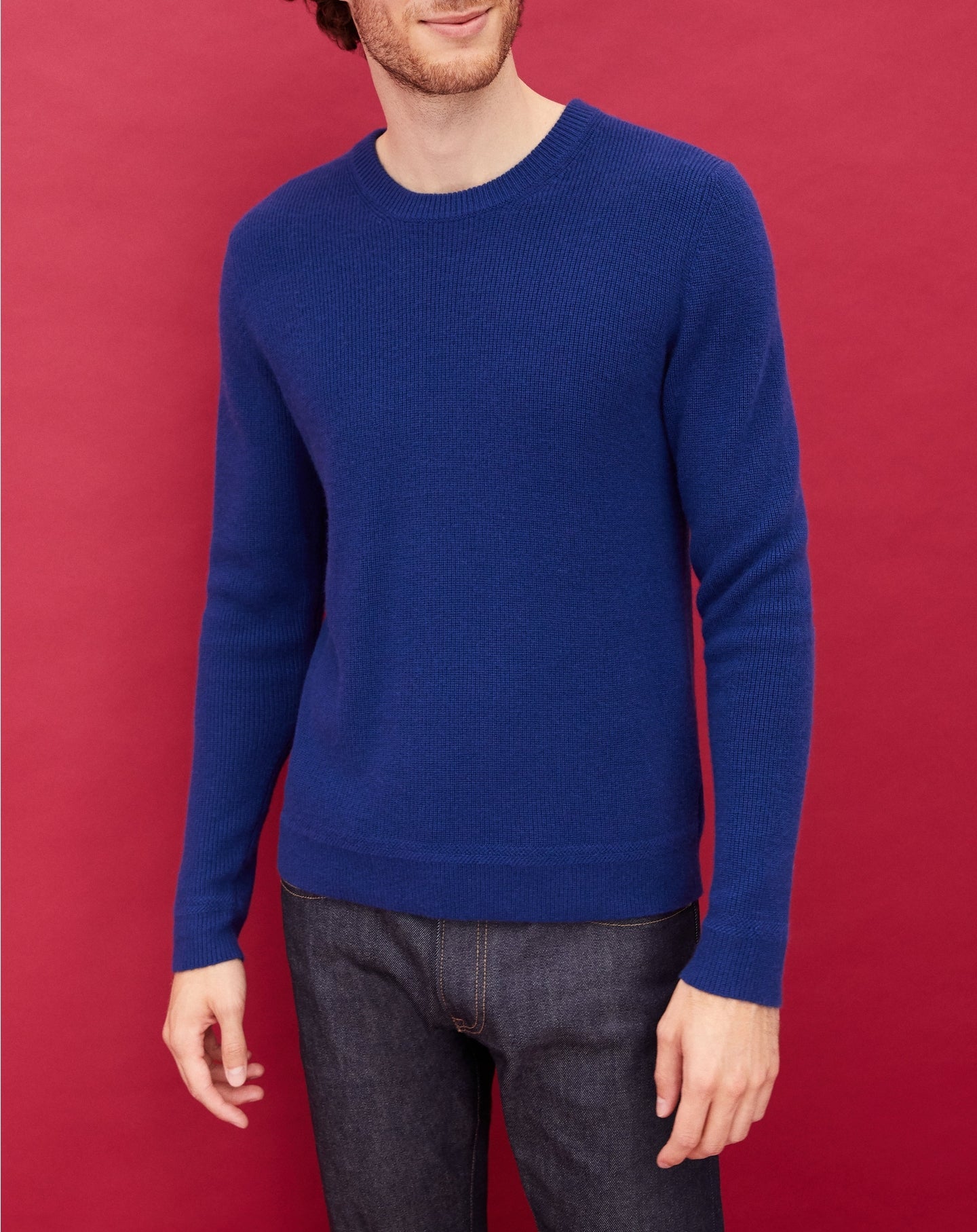 Cashmere ribbed crew neck jumper - Royal