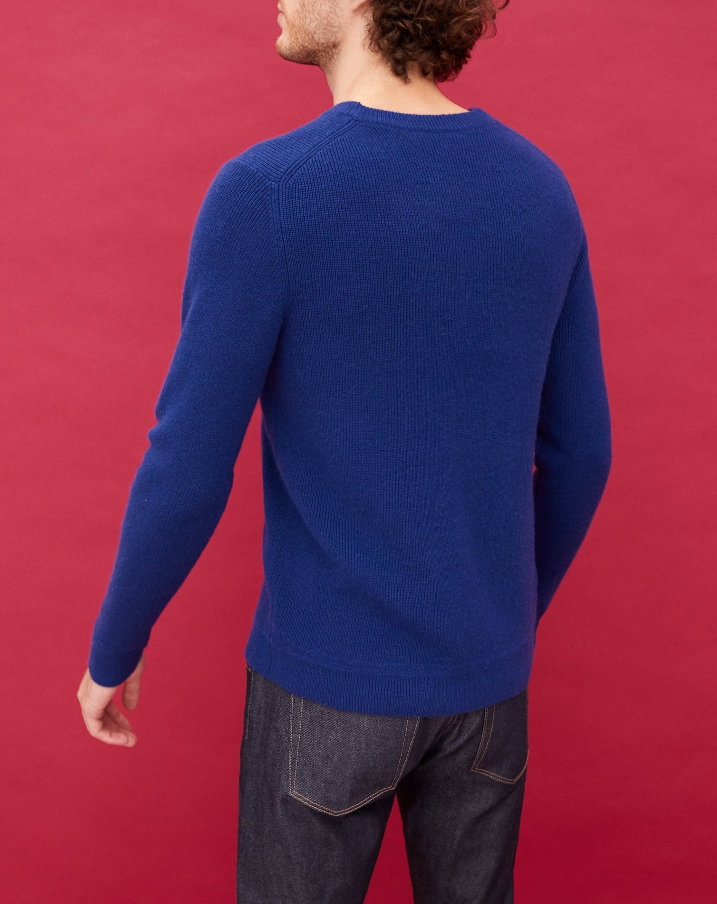 Cashmere ribbed crew neck jumper - Royal