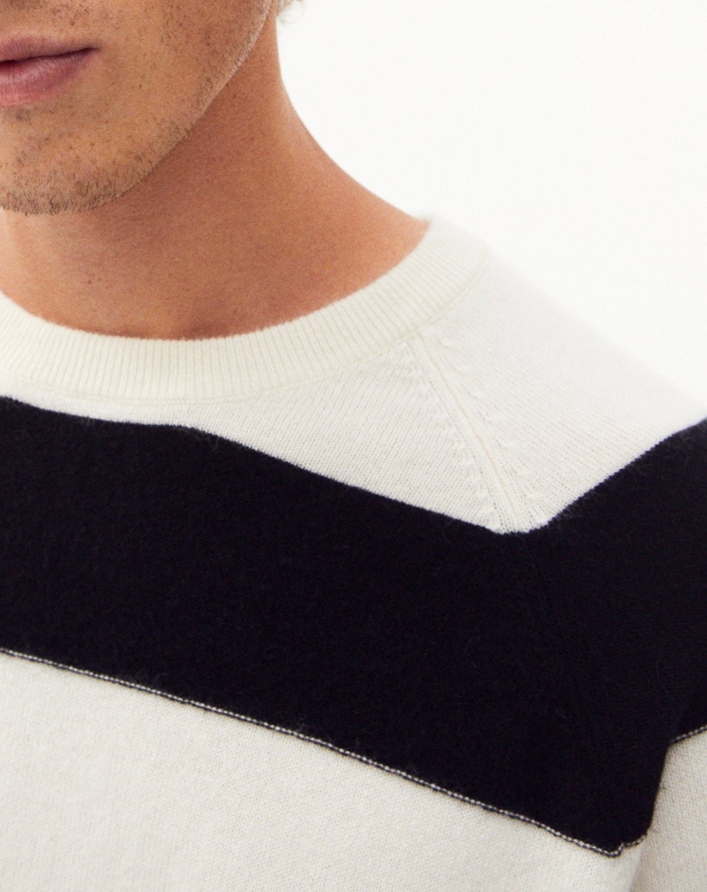 Cashmere maxi stripe crew neck jumper - Natural & Black