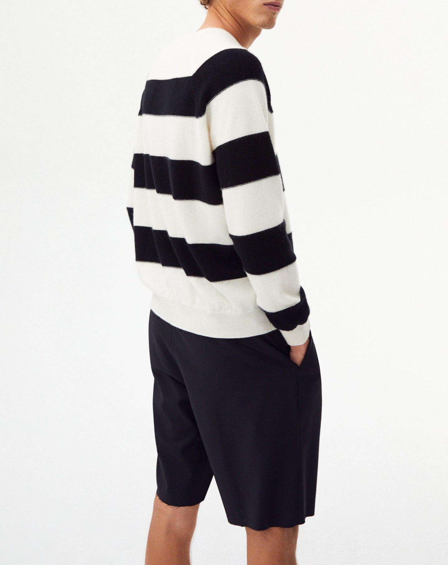 Cashmere maxi stripe crew neck jumper - Natural & Black