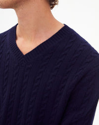 Pull à col V torsadé en cachemire - Marine