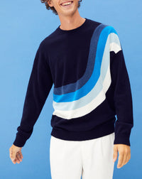 Intarsia waves cashmere choker - Navy