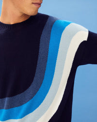 Intarsia waves cashmere choker - Navy