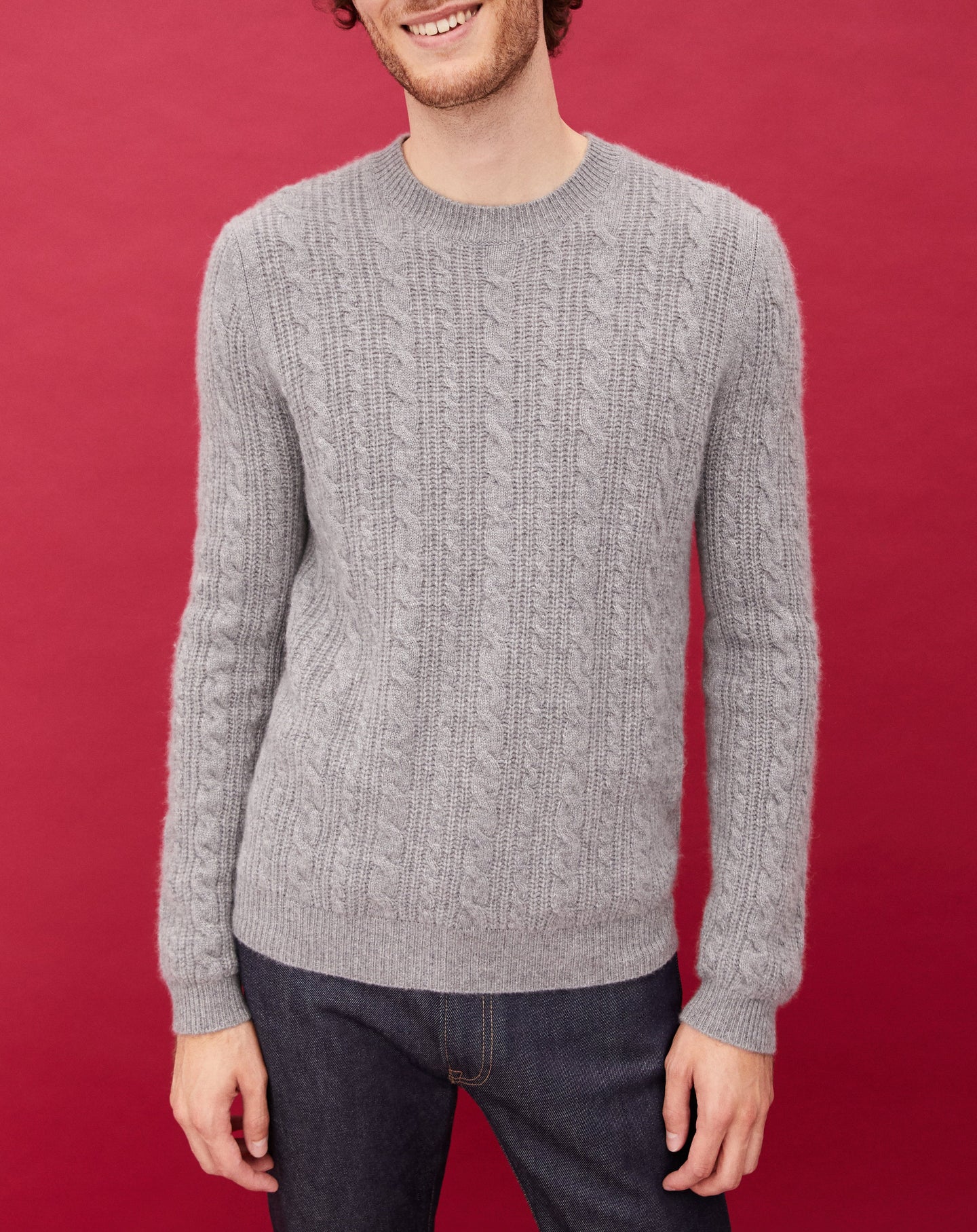 Cashmere cable-knit crew neck jumper - Flannel