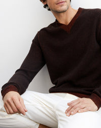 Two-tone Vanise V jumper in yak wool and cashmere - Ebène & Everbay