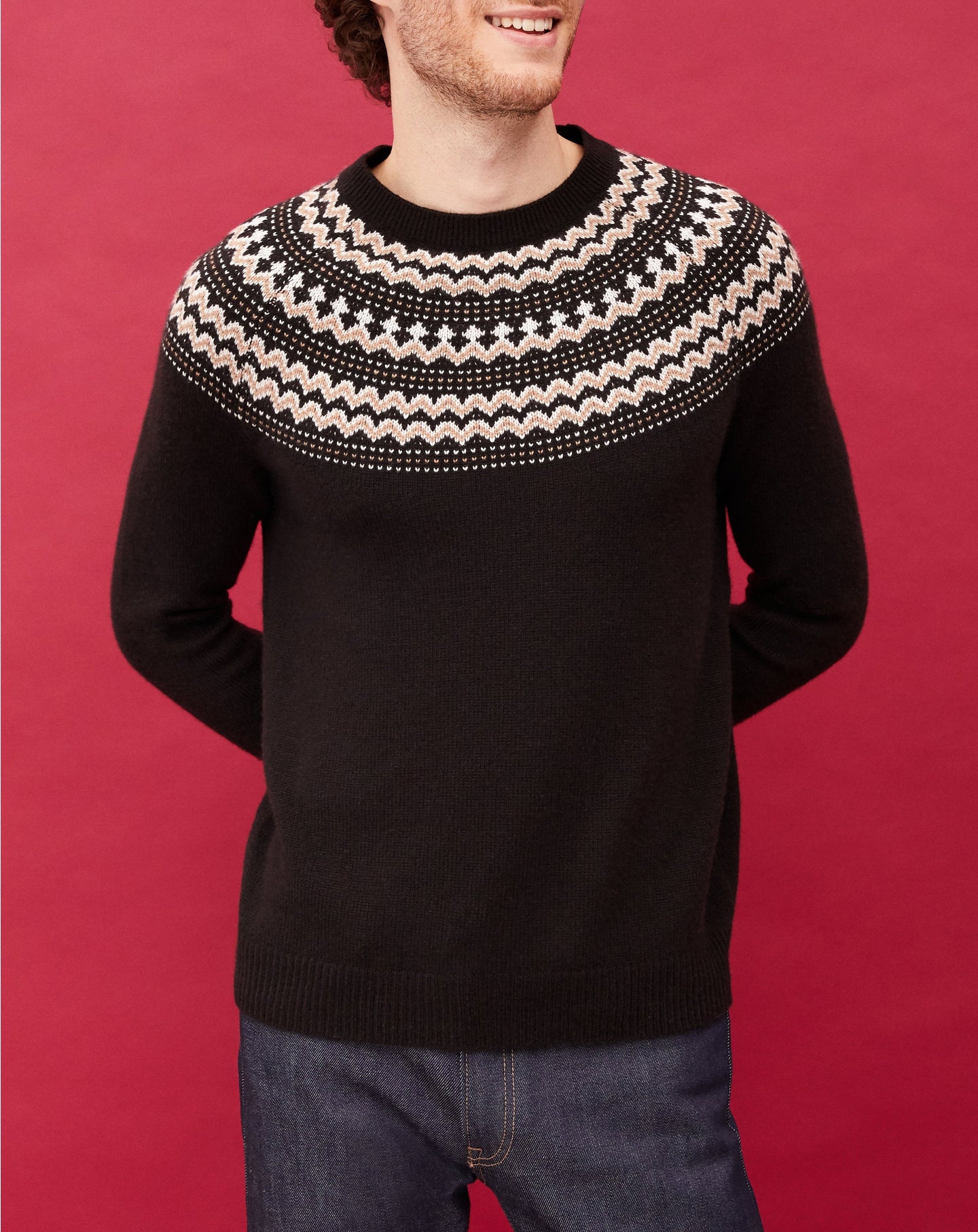 Fair Isle cashmere crew neck jumper - Ebony