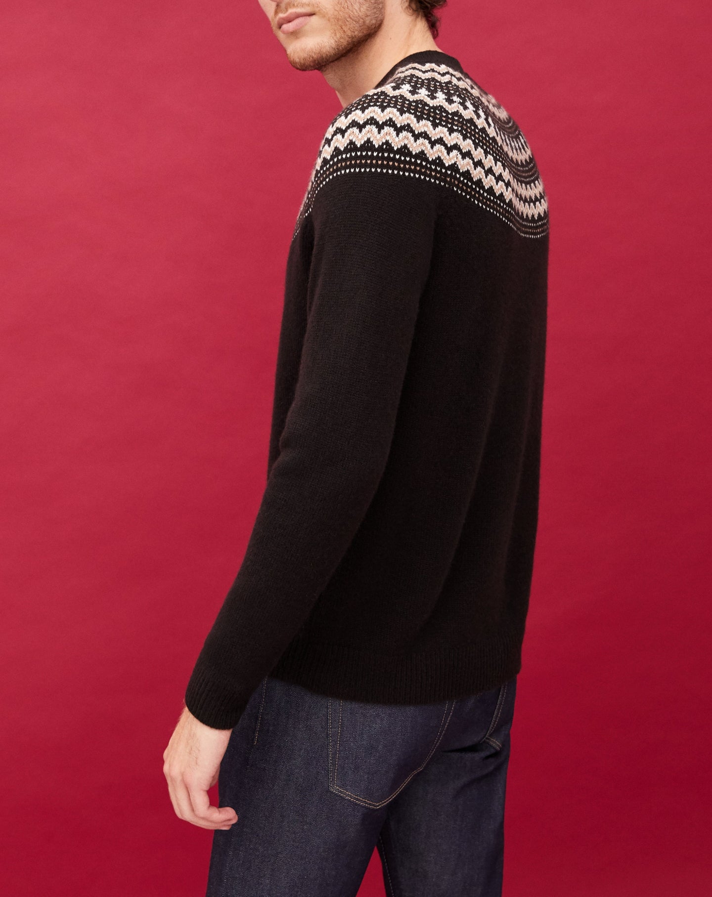 Fair Isle cashmere crew neck jumper - Ebony