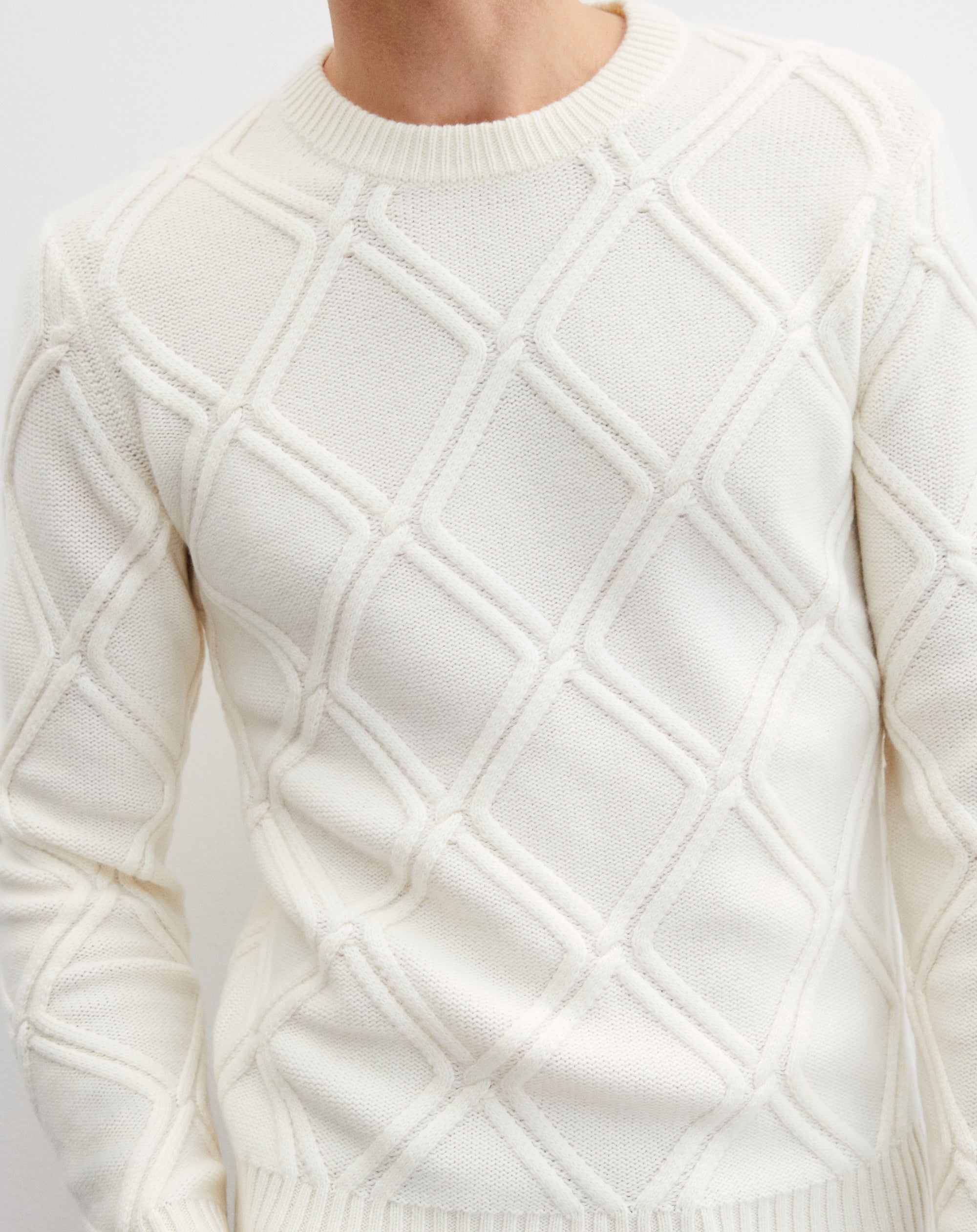Cashmere diamond twist crew neck jumper - Natural