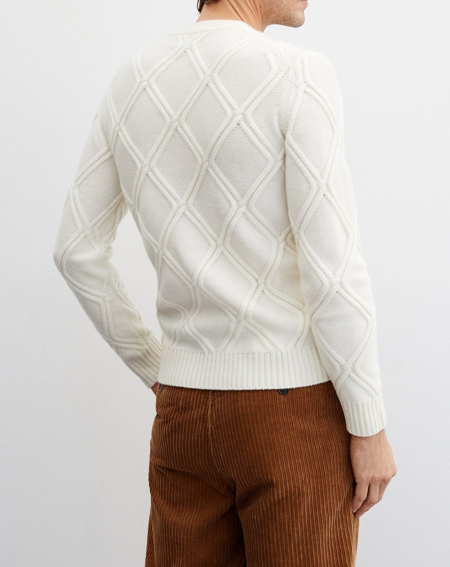 Cashmere diamond twist crew neck jumper - Natural
