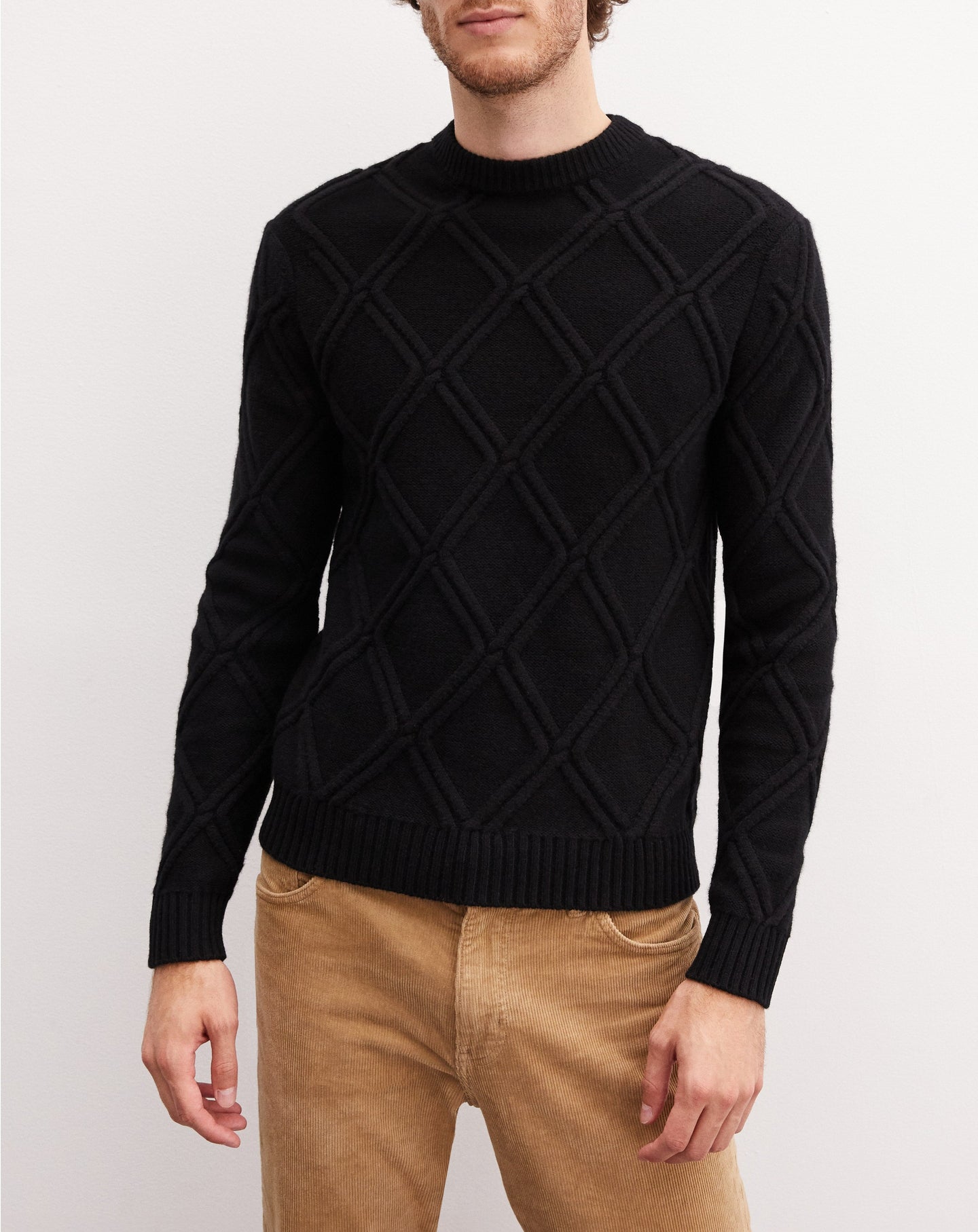 Cashmere diamond twist crew neck jumper - Black