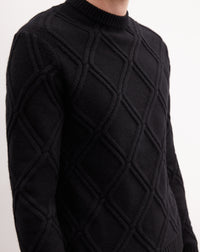 Cashmere diamond twist crew neck jumper - Black