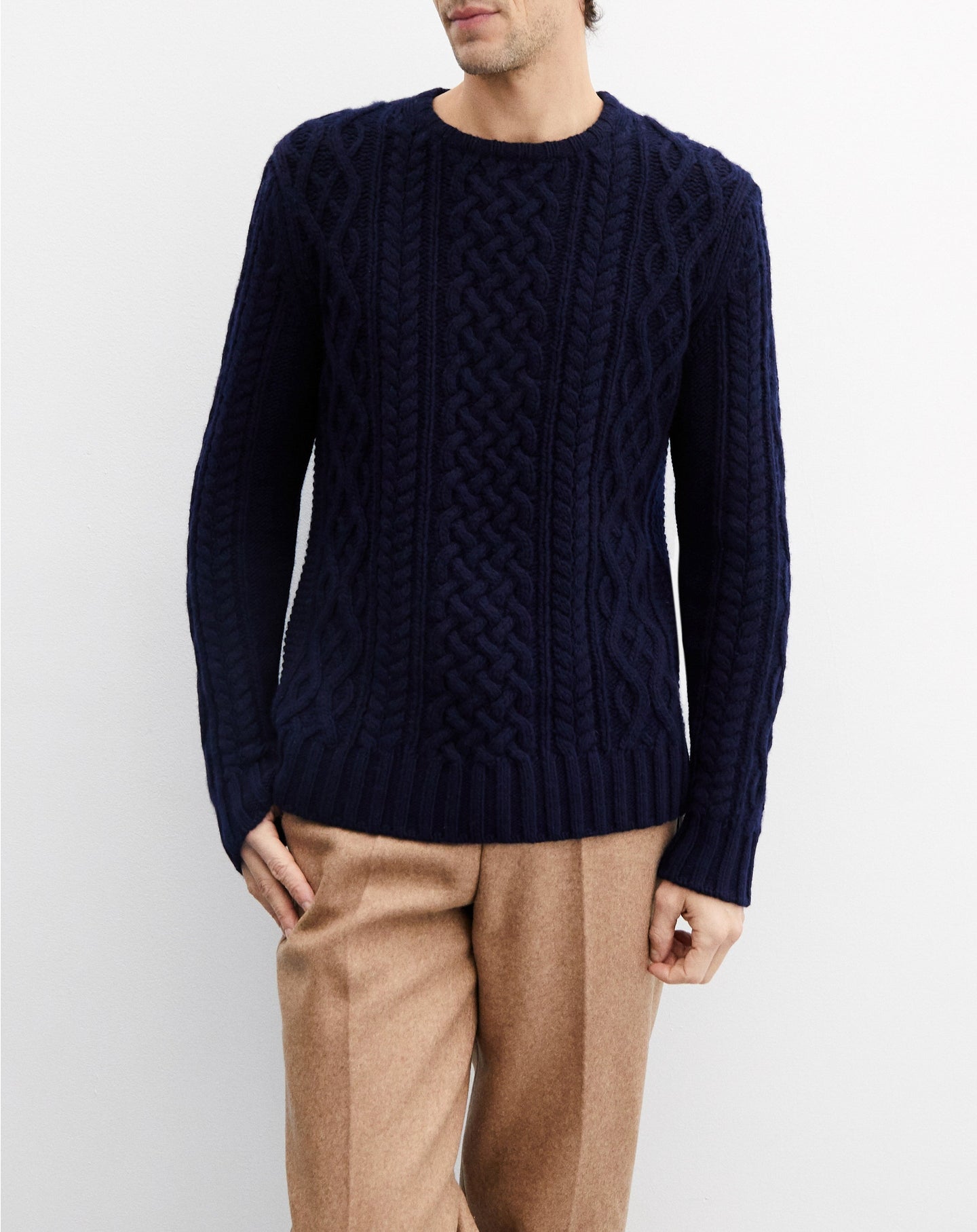 Aran cashmere cable-knit crew neck jumper - Navy