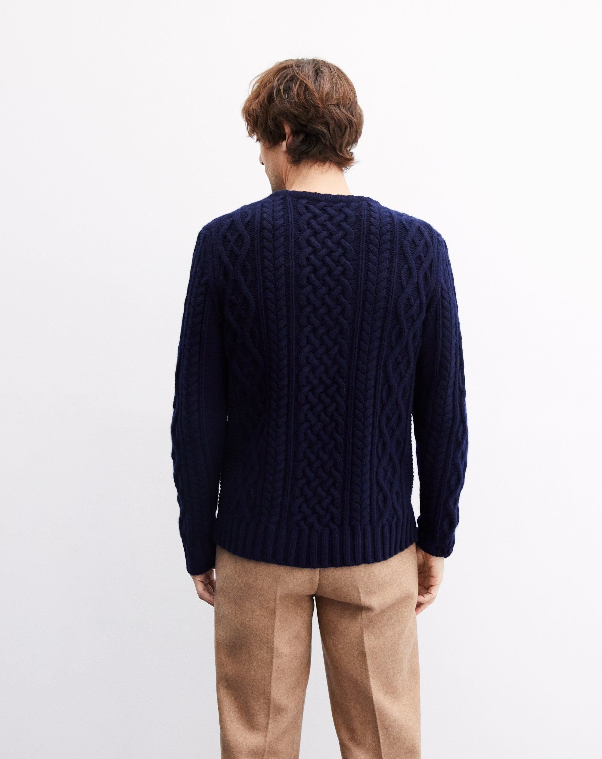 Aran cashmere cable-knit crew neck jumper - Navy