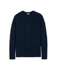 Aran cashmere cable-knit crew neck jumper - Navy