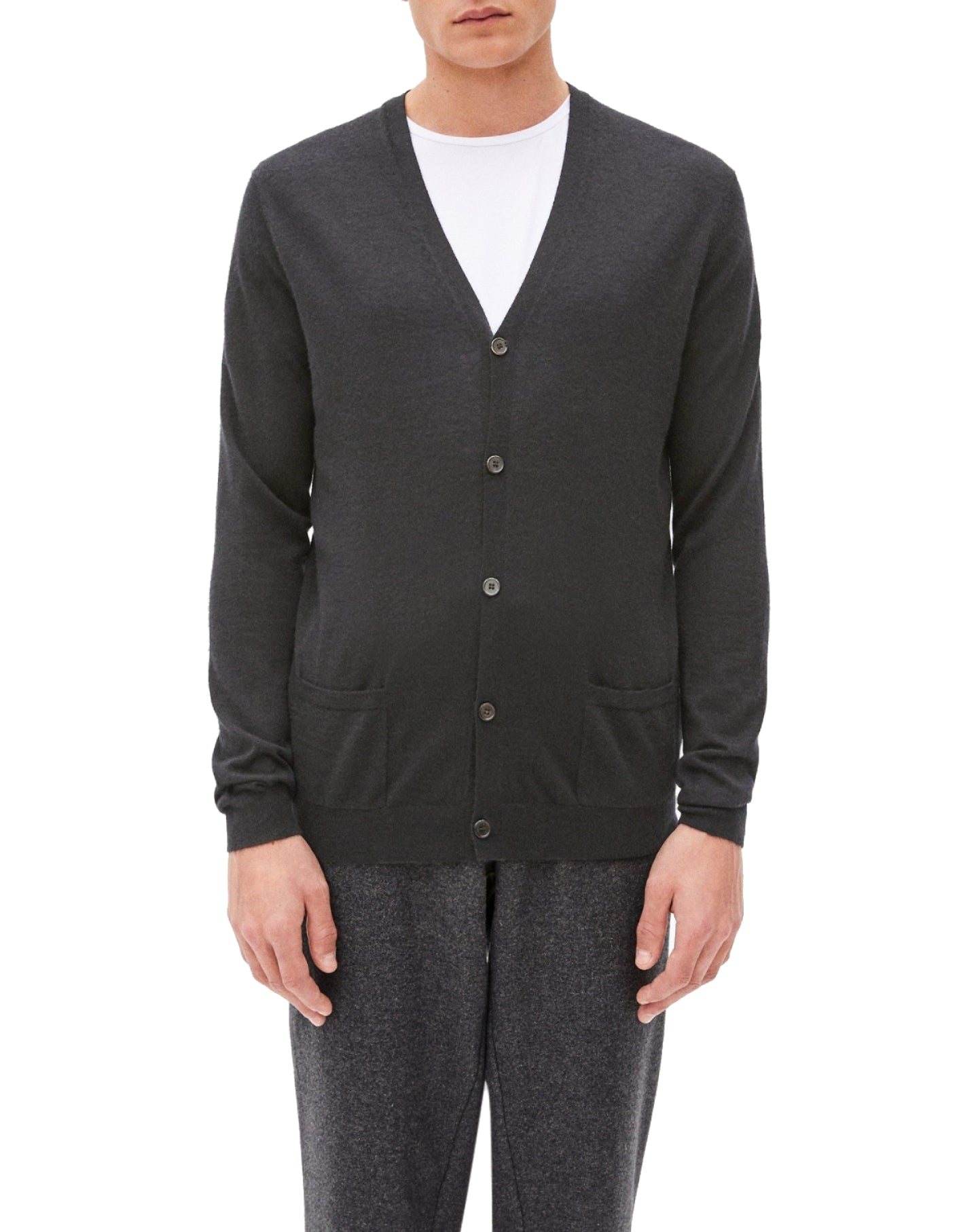 Ultra-thin cashmere cardigan with pockets - Anthracite