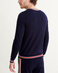 Pull finitions rayées en cachemire - Marine