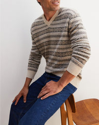 Pull V jacquard Fair Isle en cachemire - Avoine