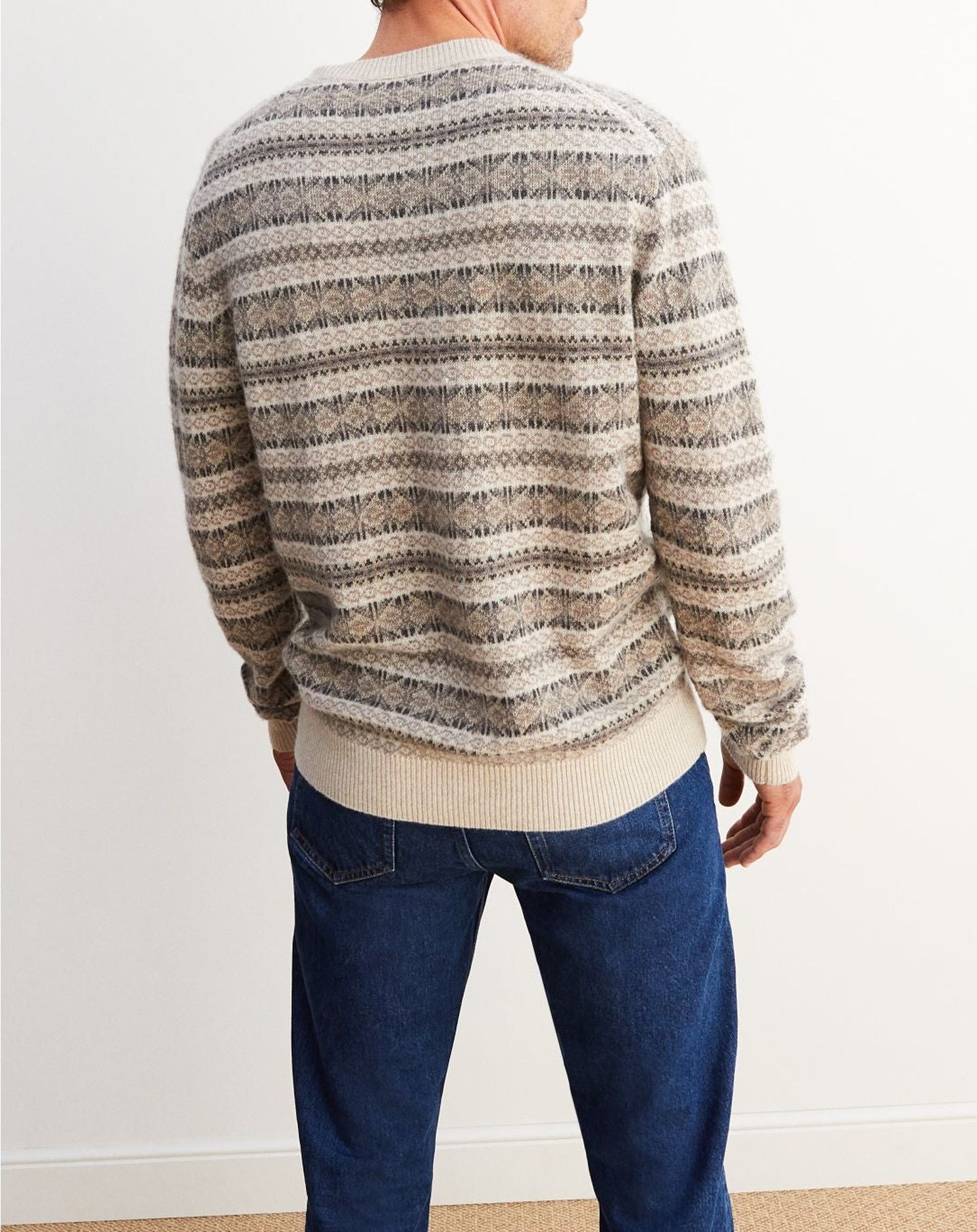 Pull V jacquard Fair Isle en cachemire - Avoine