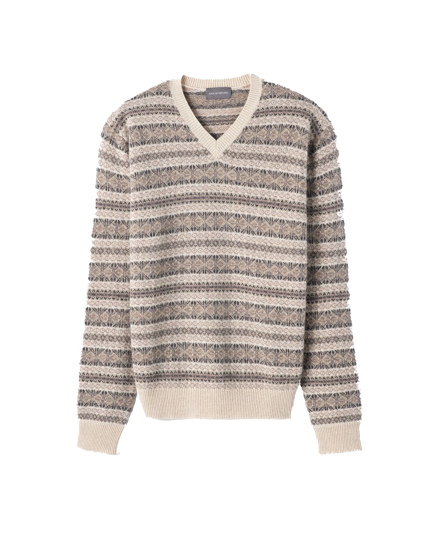Pull V jacquard Fair Isle en cachemire - Avoine
