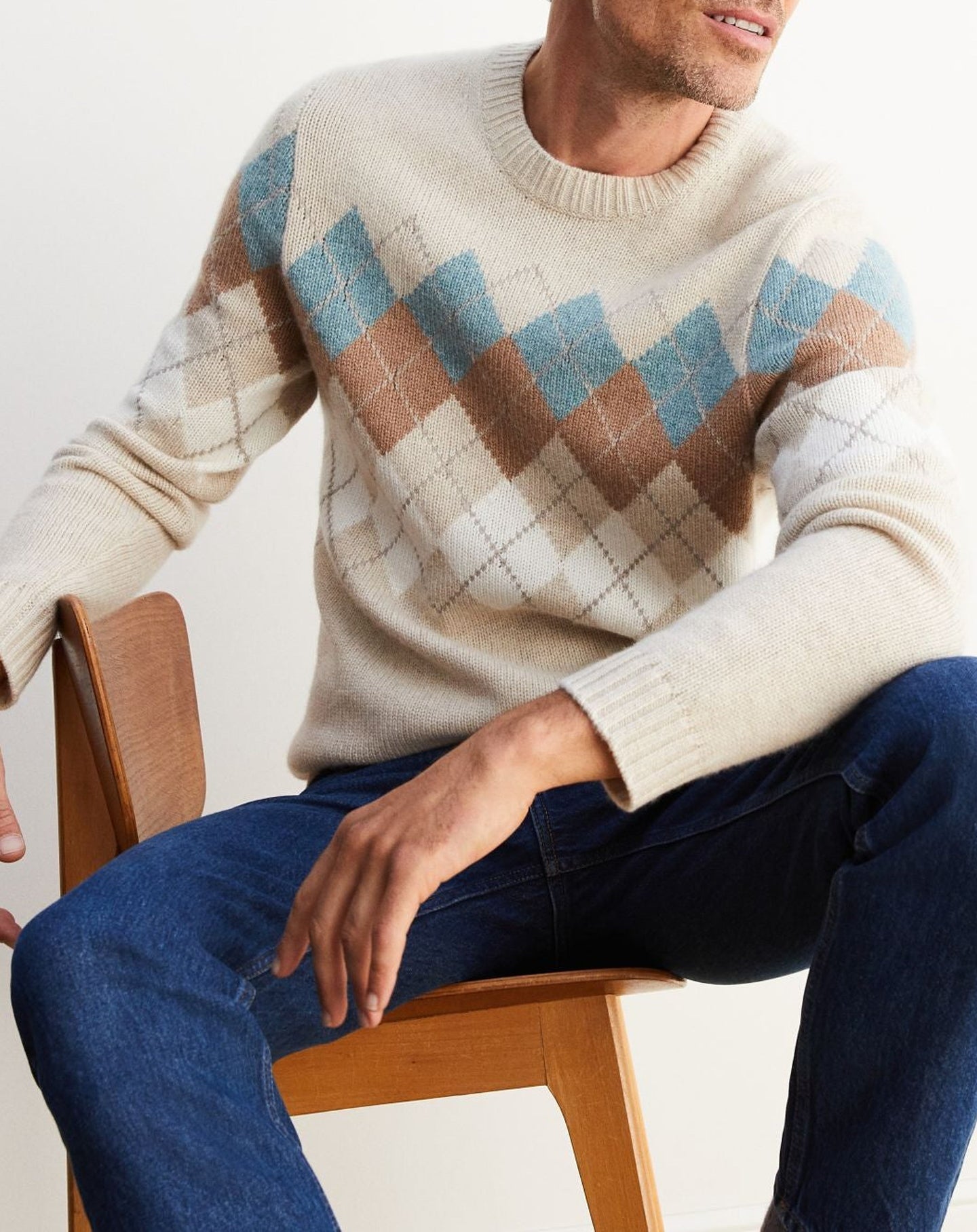 Intarsia argyle cashmere and wool choker - Oats