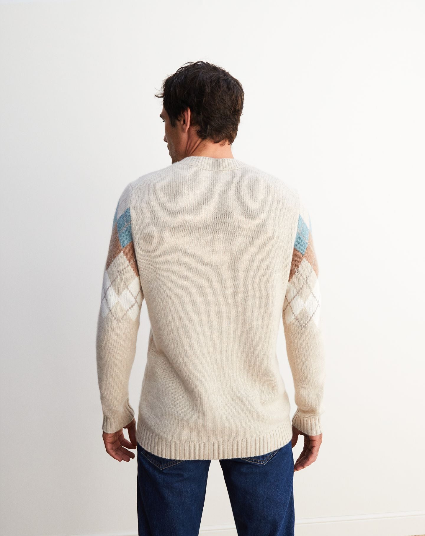 Intarsia argyle cashmere and wool choker - Oats