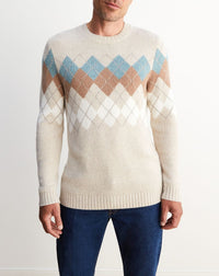 Intarsia argyle cashmere and wool choker - Oats