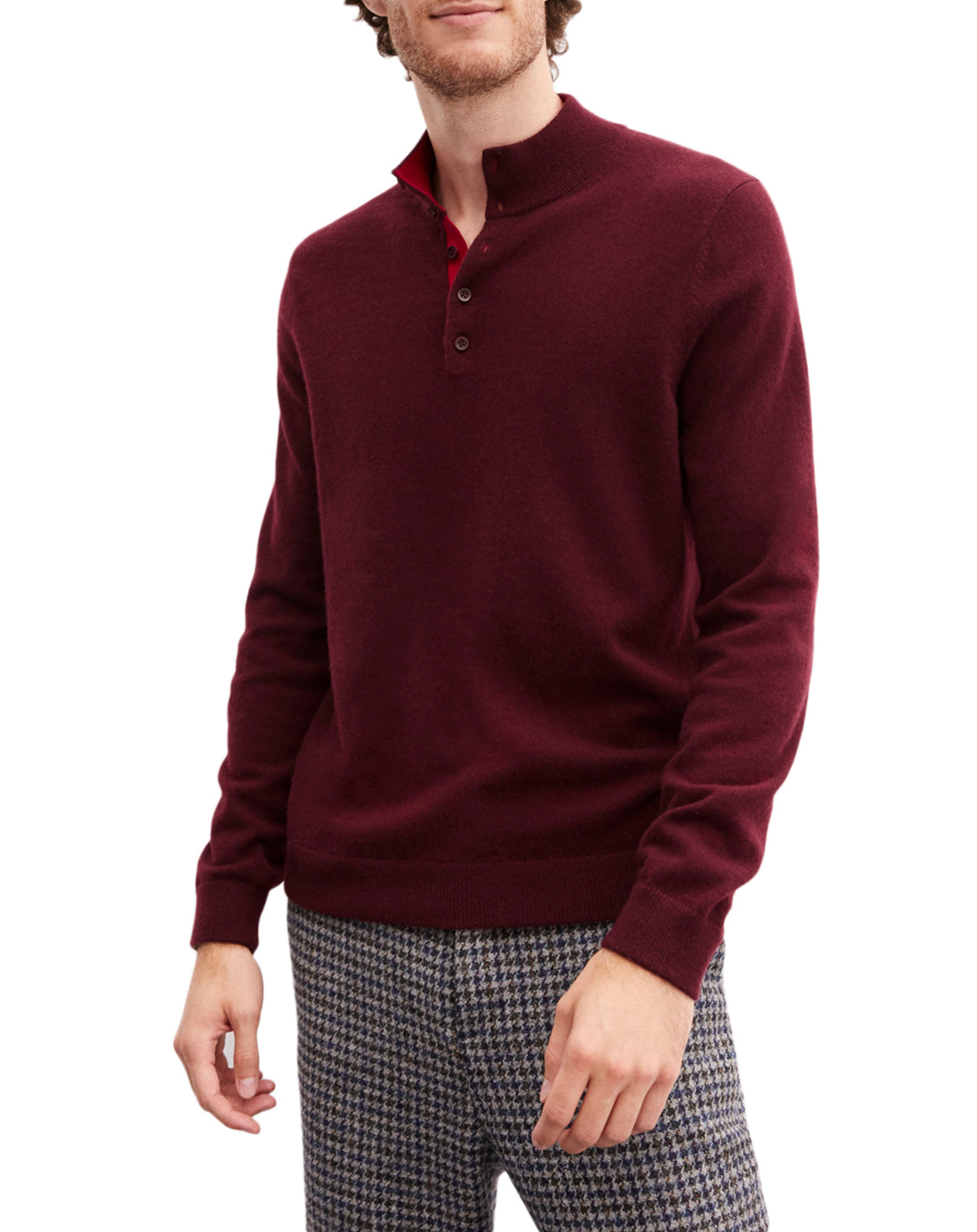 Two-tone cashmere stand-up collar jumper - Azuki & Nepal