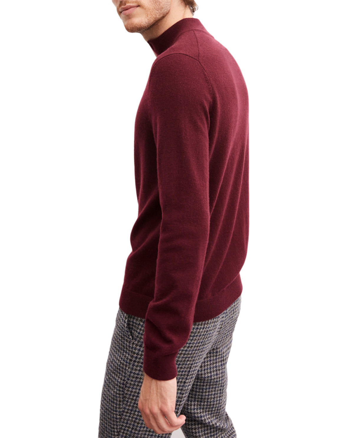 Two-tone cashmere stand-up collar jumper - Azuki & Nepal