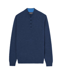 Two-tone cashmere stand-up collar jumper - Indigo & Azur