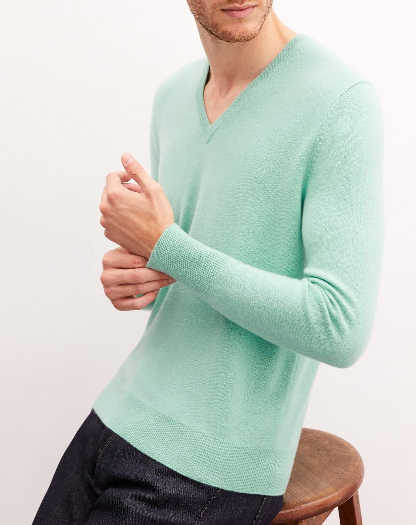 Pull à col V classique en cachemire - Menthe Glacée
