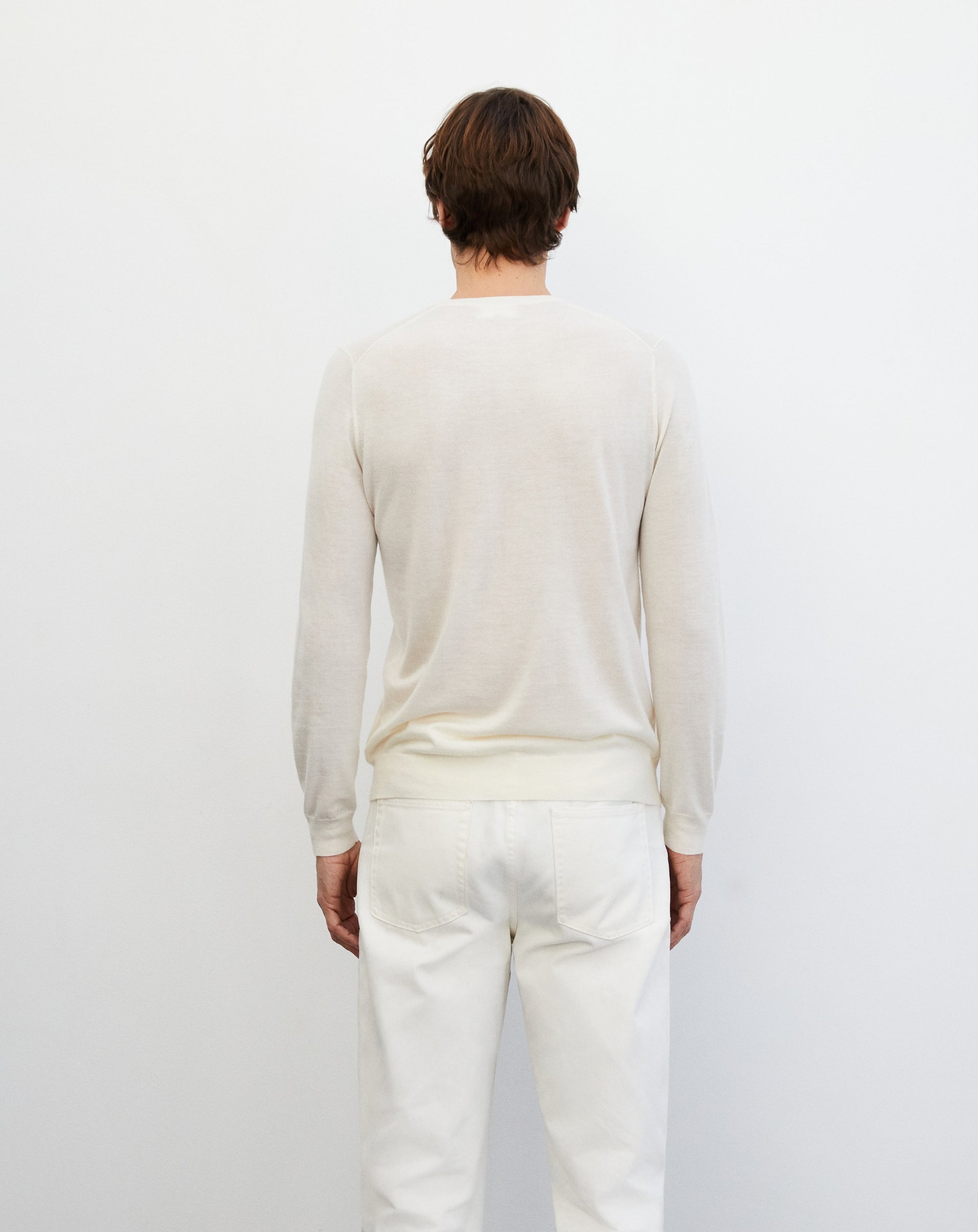 Ultra-fine cashmere crew neck jumper - Givre