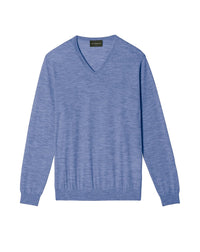 Pull V ultrafin en cachemire - Denim
