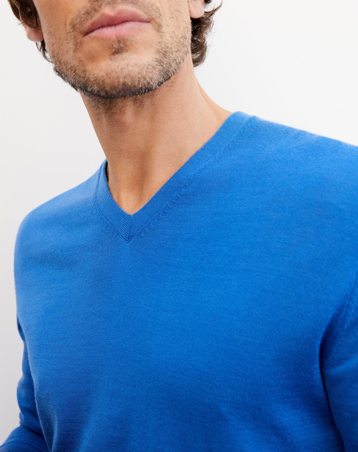 RECO130Pull Col V Ultrafin - Bleu De France