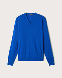 Pull Col V Ultrafin - Bleu Veronique