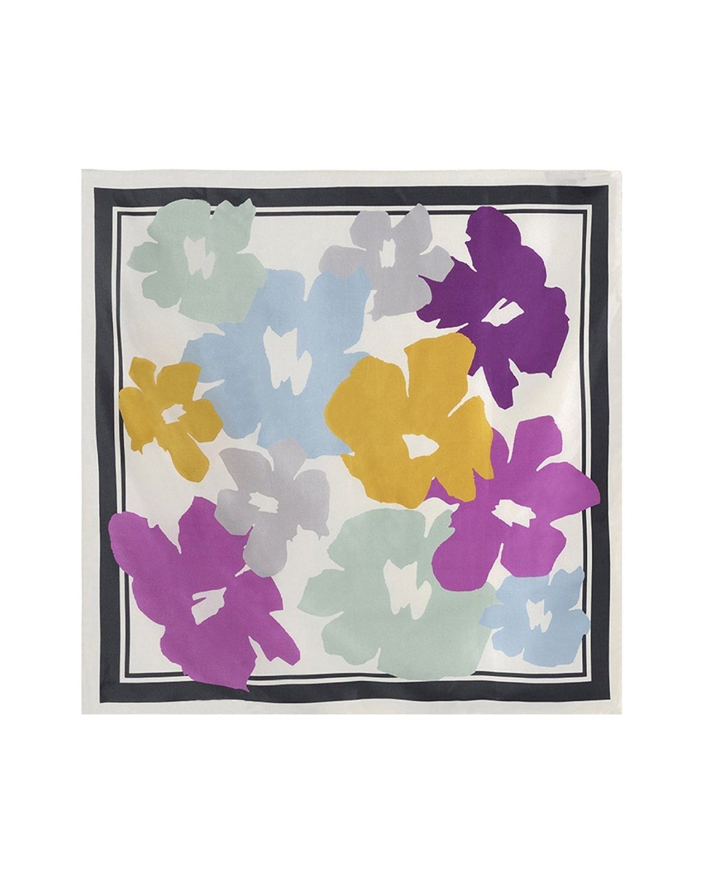 Silk square with romantic flower print - Multicolour