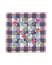 Tartan and book print silk square - Natural
