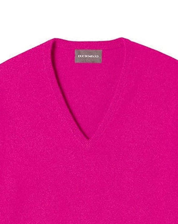 Pull V classique en cachemire - Fuchsia