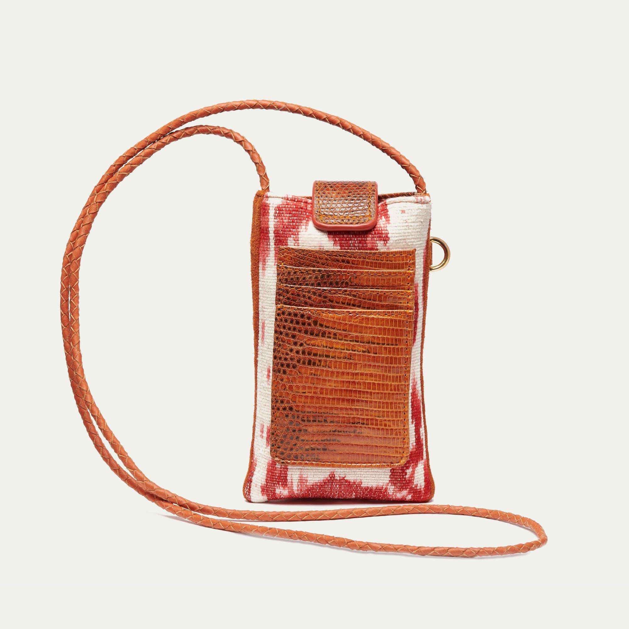 Étui à téléphone Marcus en coton et lézard - Rouge