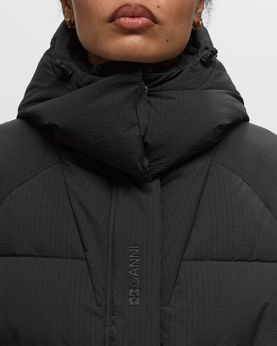 Long quilted hooded down jacket - Black