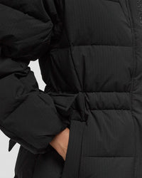 Long quilted hooded down jacket - Black
