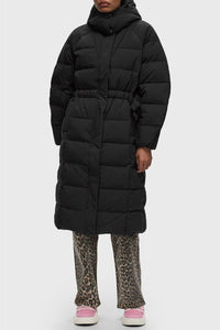 Long quilted hooded down jacket - Black