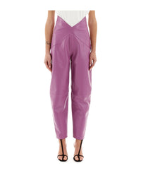 Pantalon carotte en cuir - Mauve