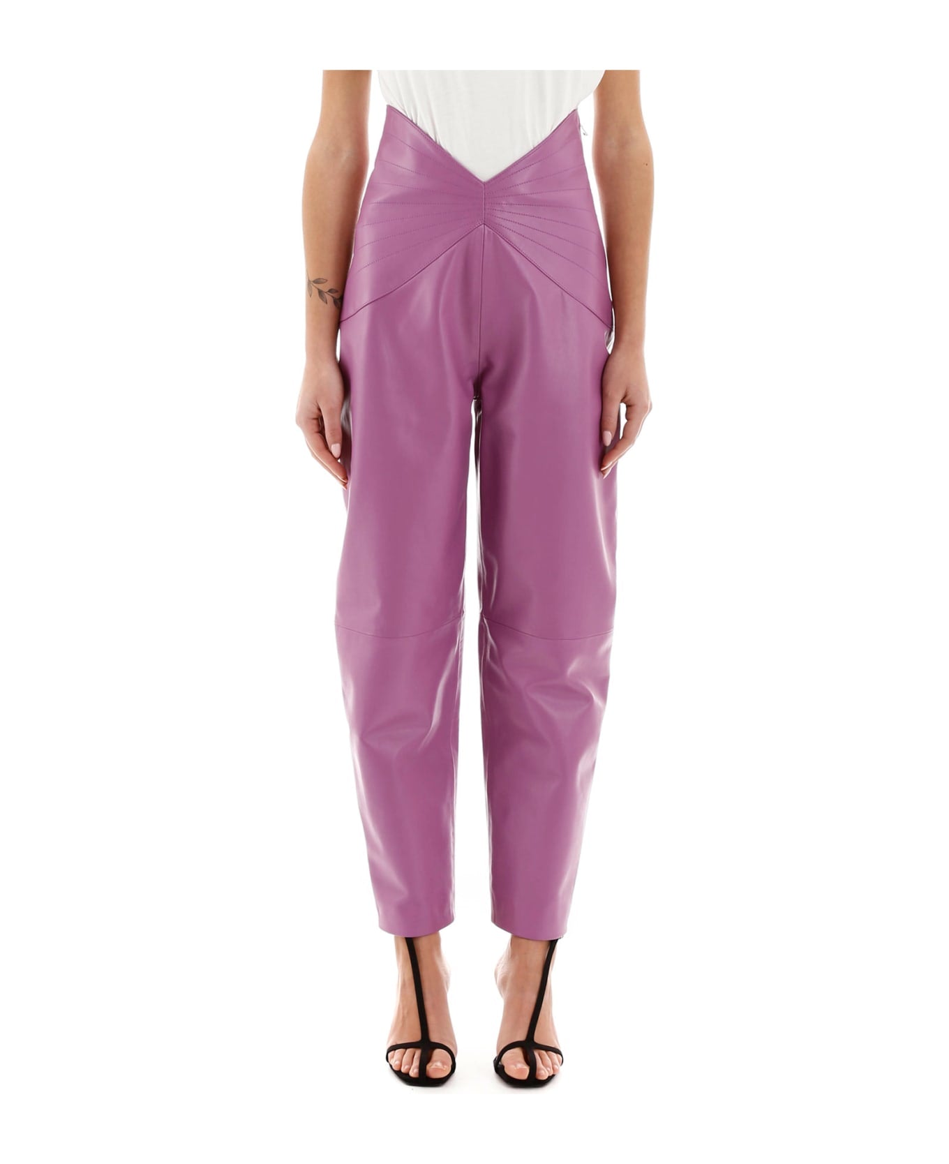 Pantalon carotte en cuir - Mauve